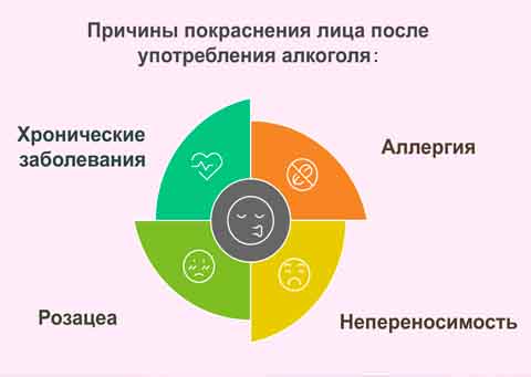 Рисунок и перечисление причин покраснения лица