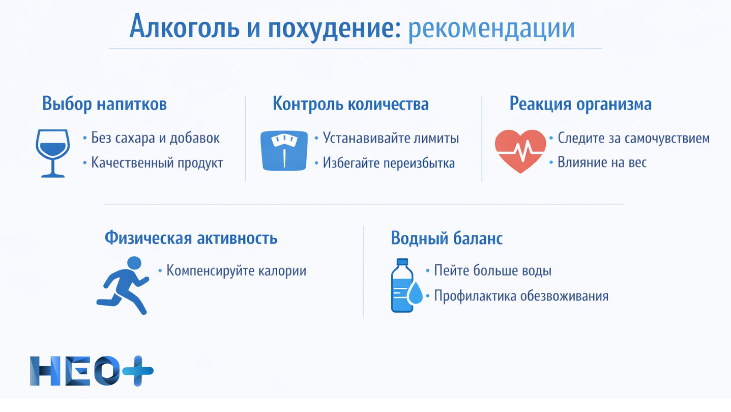 Алкоголь и похудение: рекомендации инфографика