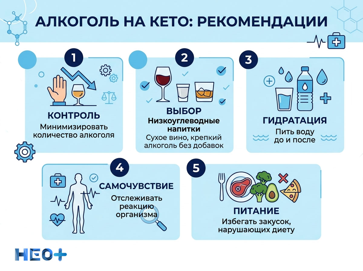 Употребление алкоголя на кето диете инфографика