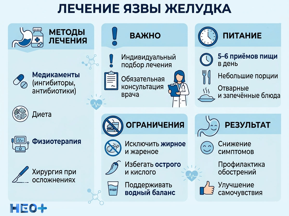 Лечение язвы желудка инфографика