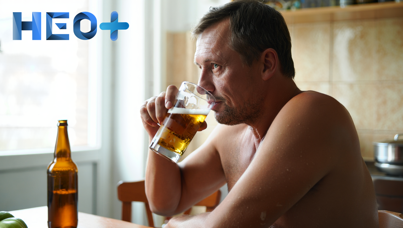 Мужчина с алкогольной зависимостью пьет пиво