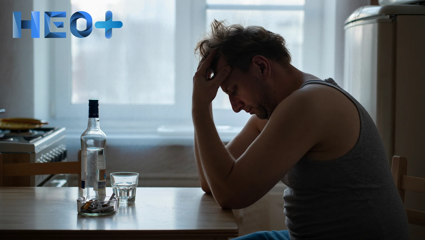 Мужчина сидит за столом и держит себя за голову