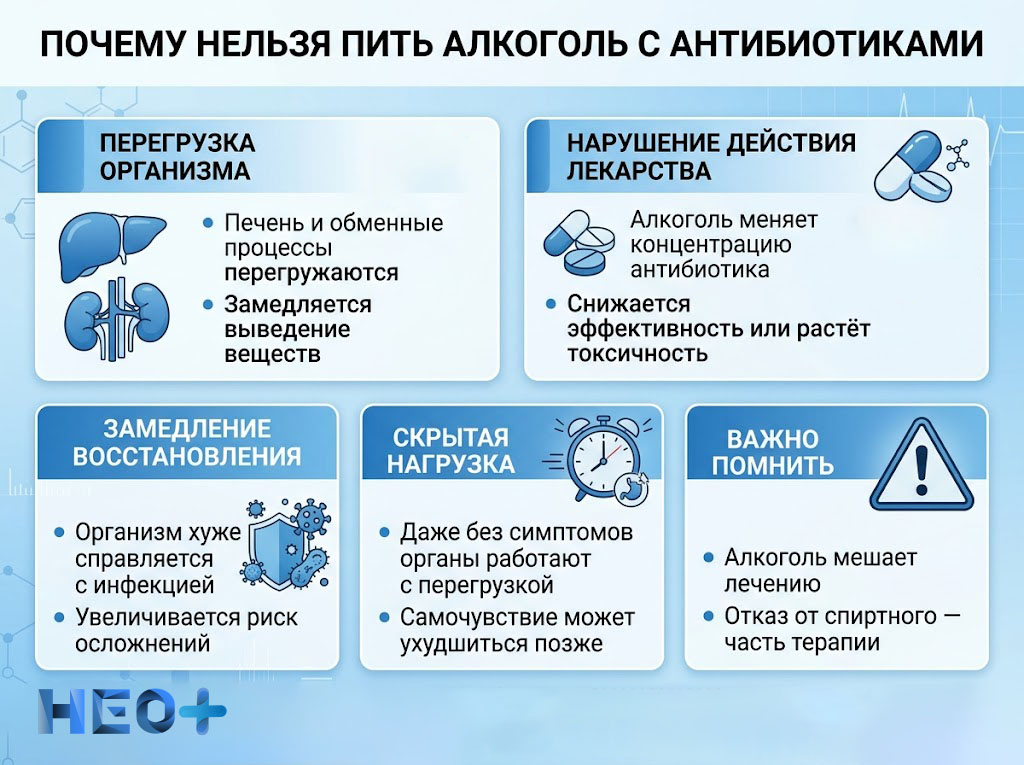 Почему нельзя пить алкоголь с антибиотиками инфографика