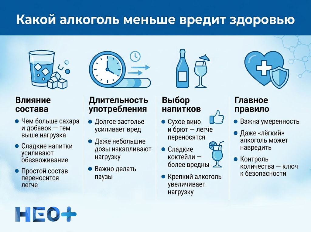 Какой алкоголь меньше вредит здоровью инфографика