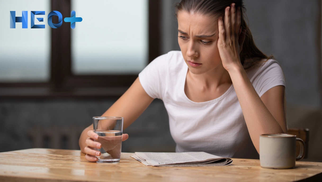 Девушка у которой похмелье и болит голова