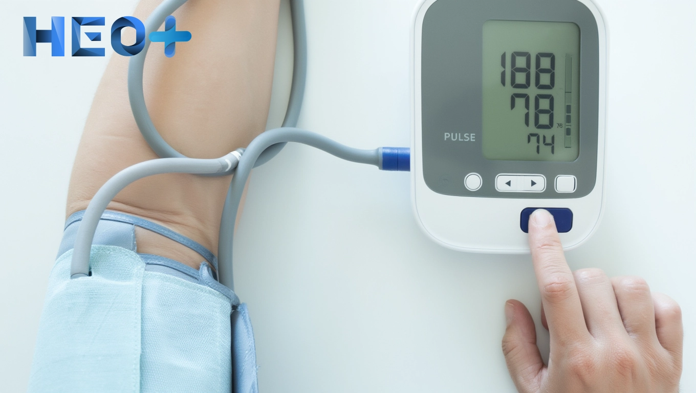 Мужская рука и тонометр, который показывает высокое давление