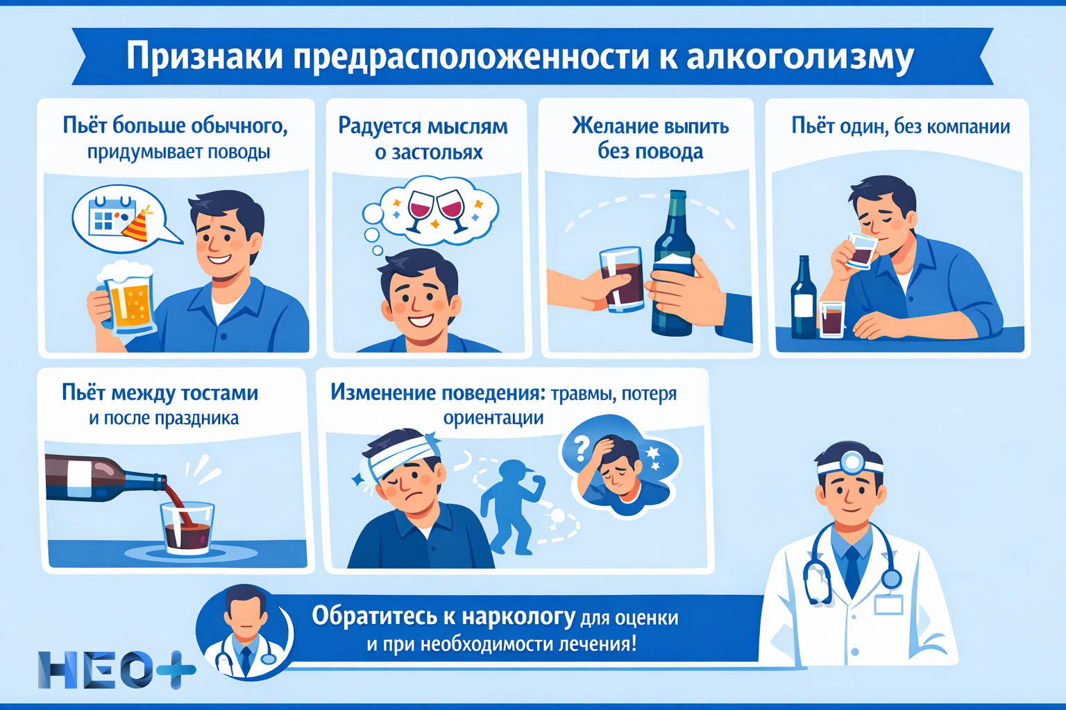 Признаки предрасположенности к алкоголизму инфографика