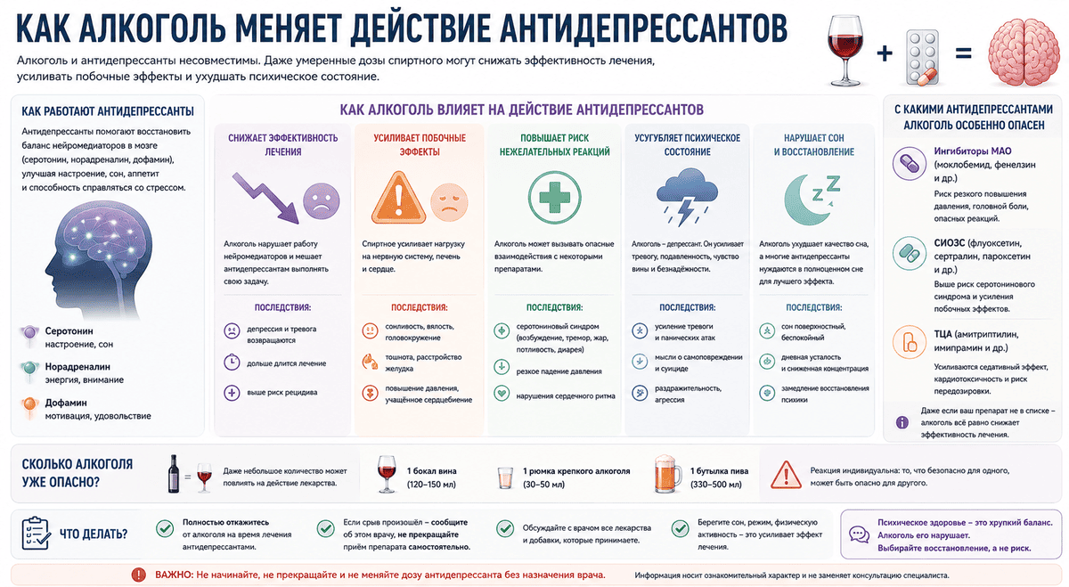 Можно ли совмещать антидепрессанты и алкоголь