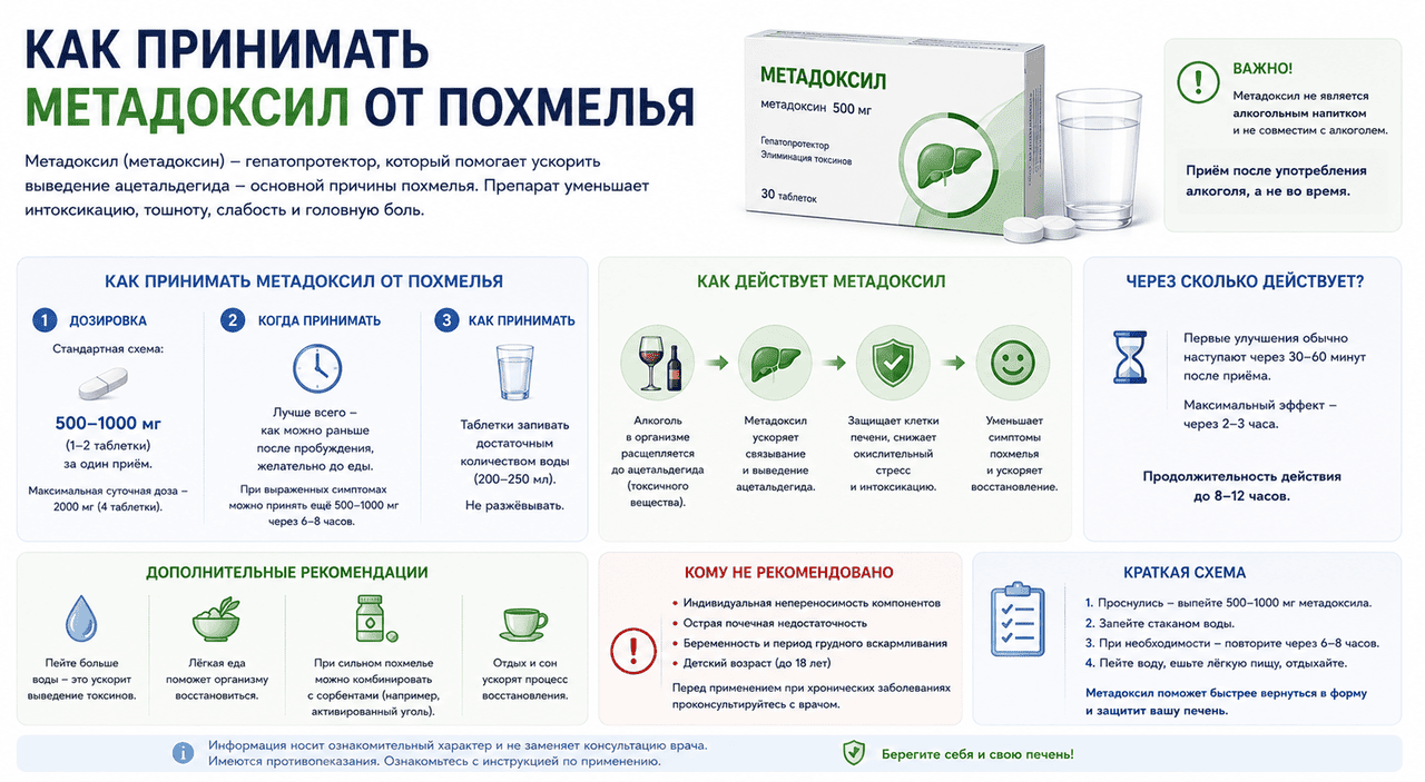 Как принимать метадоксил от похмелья