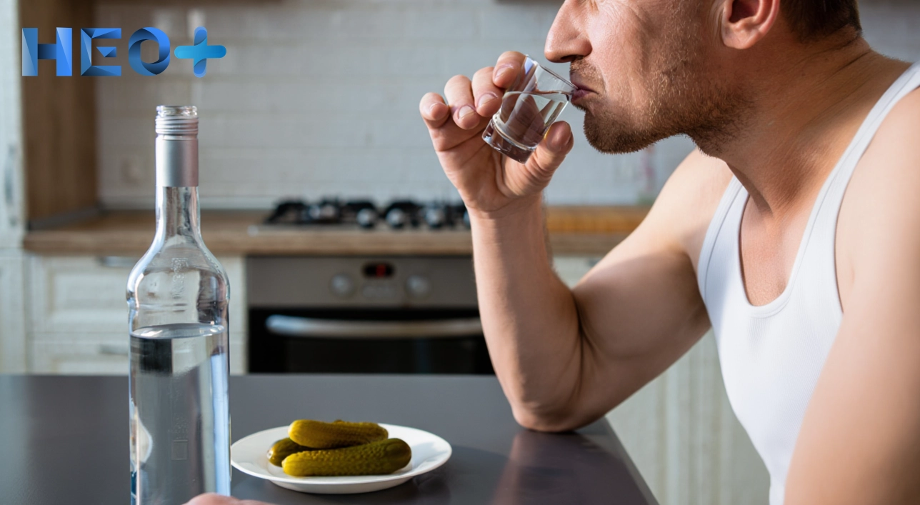 Мужчина пьет водку