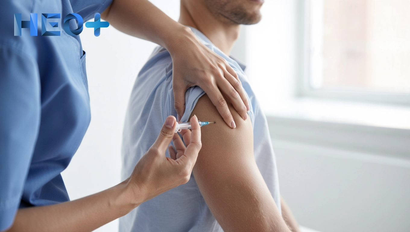 Врач ставит укол в плечо