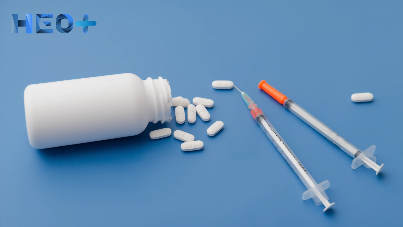 Наркотики и шприц на столе