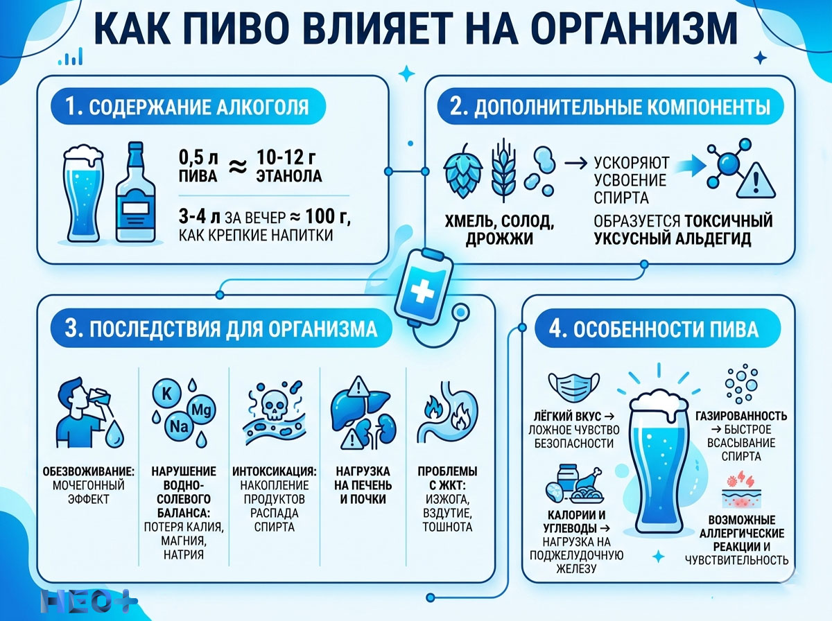Как пиво влияет на организм инфографика