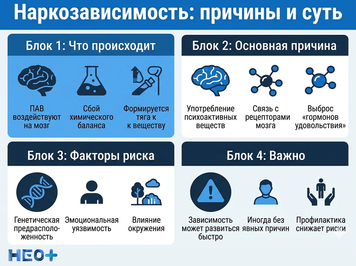 Причины и суть наркозависимости инфографика