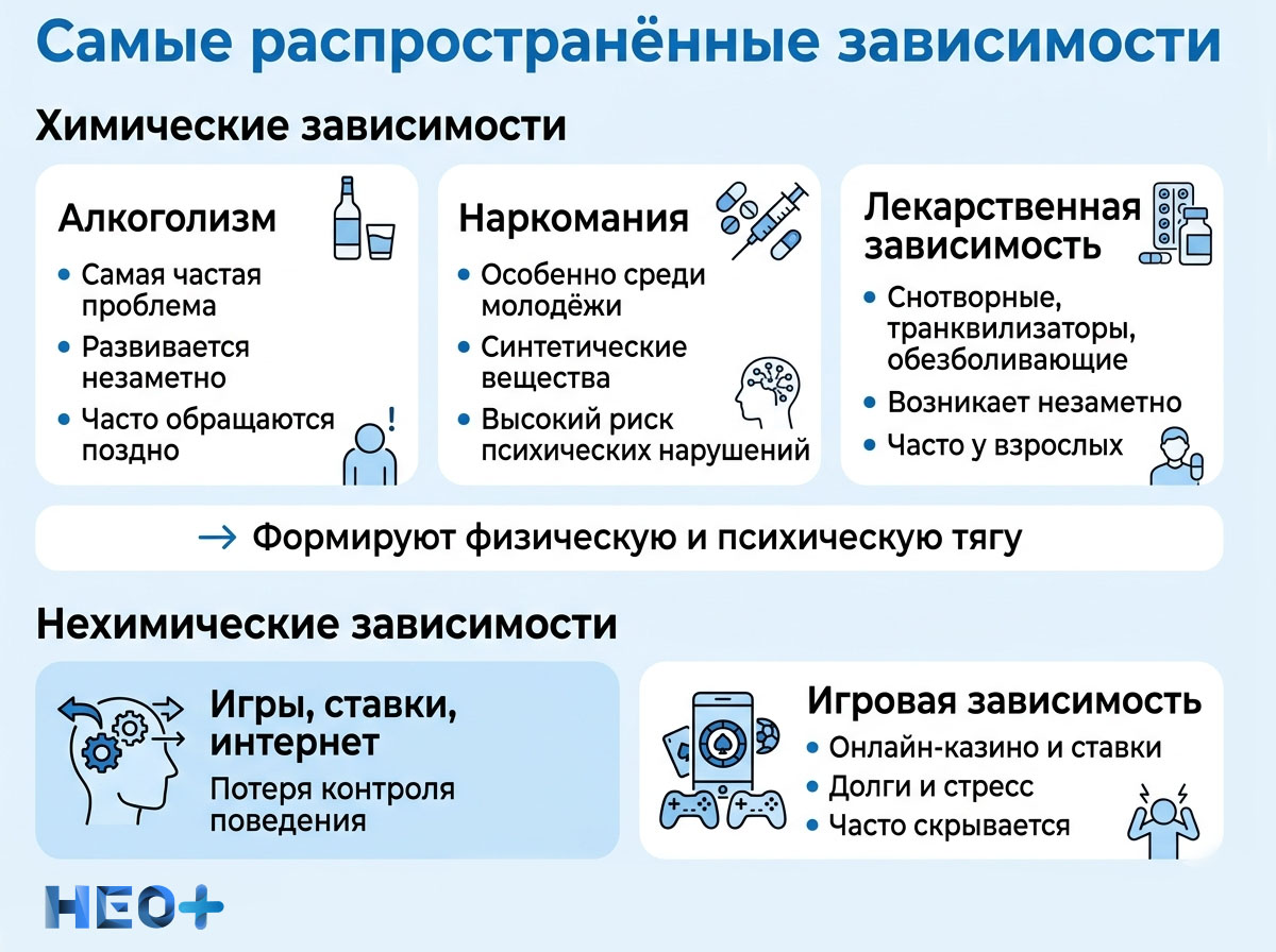 Самые распространенные зависимости в Екатеринбурге инфографика