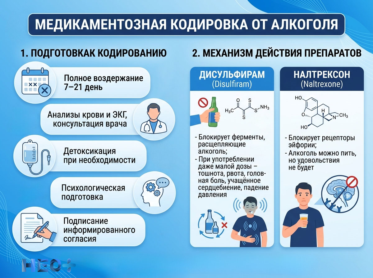 Медикаментозная кодировка от алкоголя инфографика