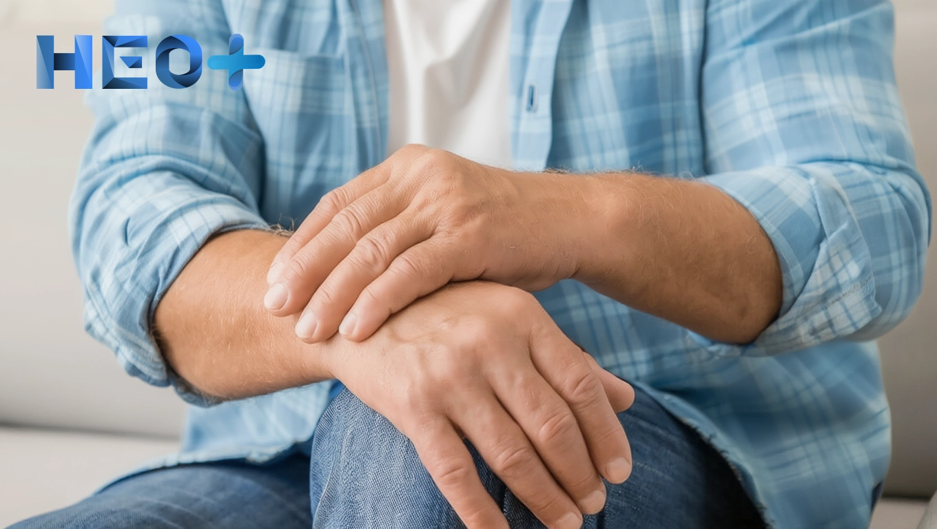 Тремор рук у сидящего мужчины