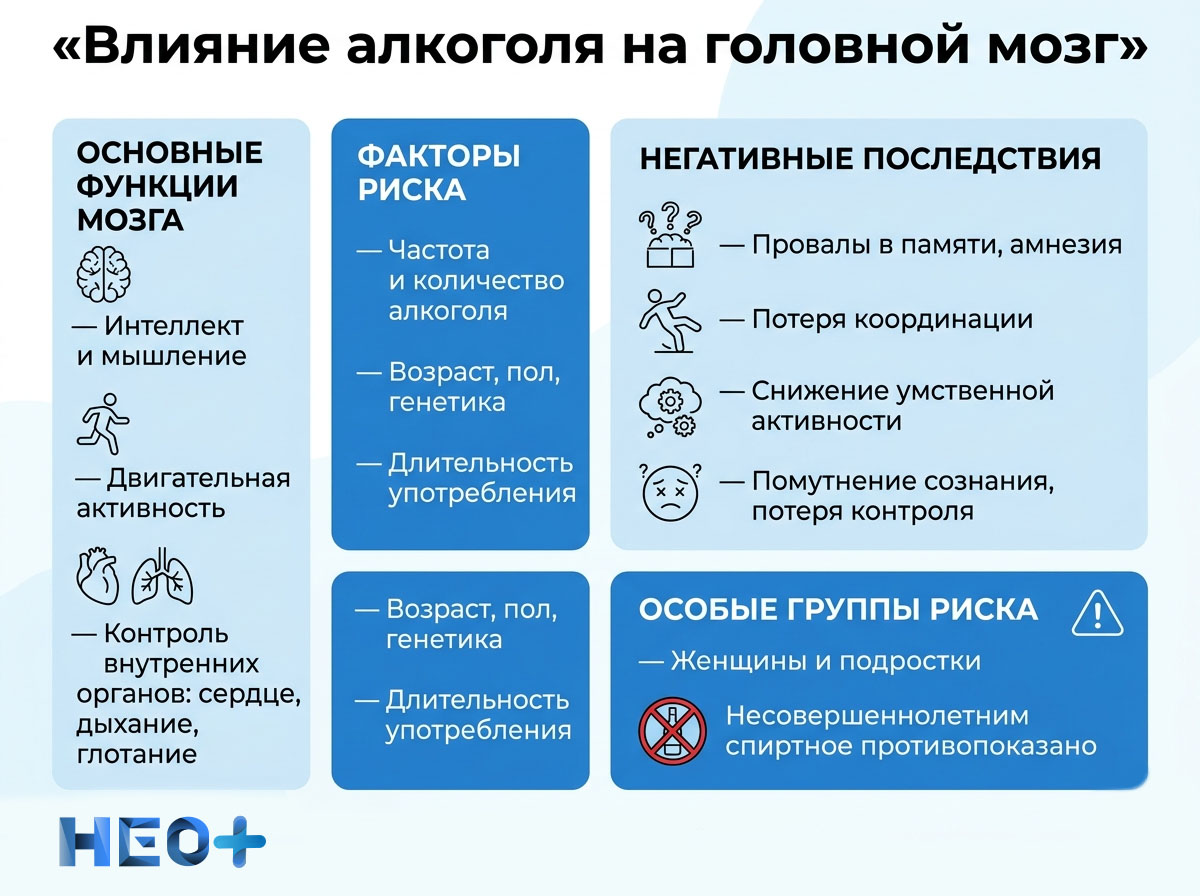 Влияние алкоголя на головной мозг инфографика