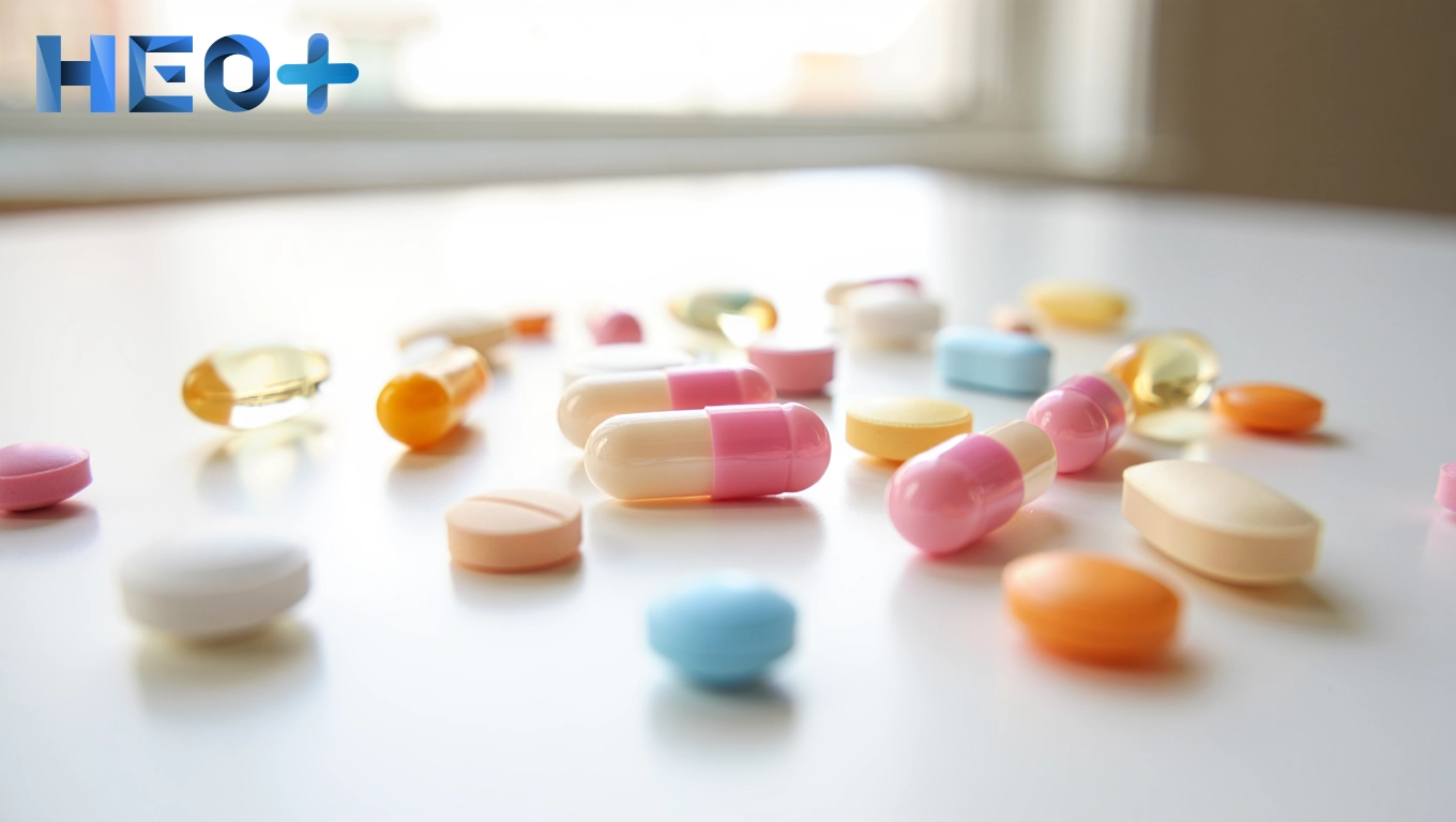 разные таблетки на светлом фоне